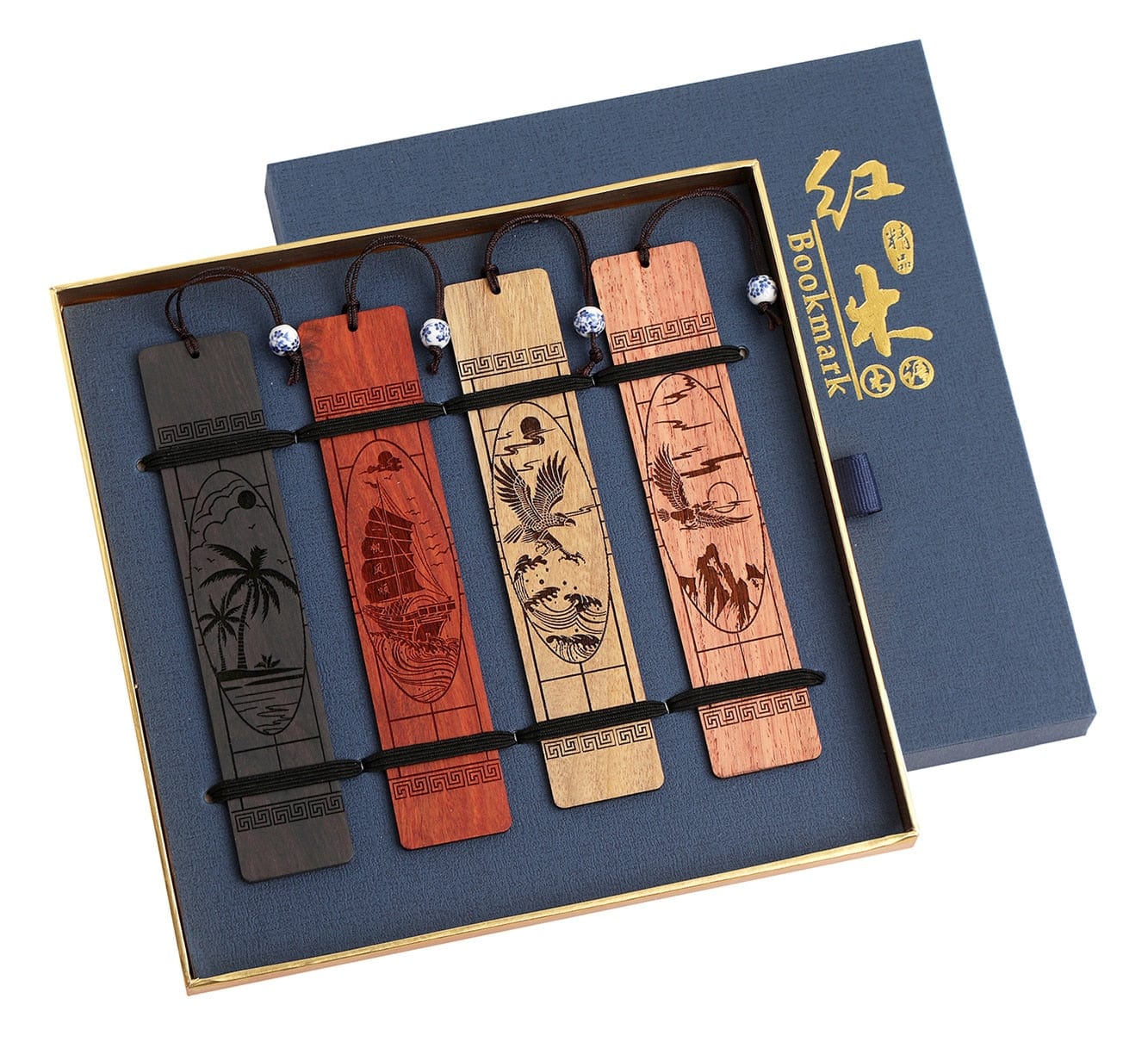 lecture-facile Coffret marque-page bois sculpté à la main (x4)